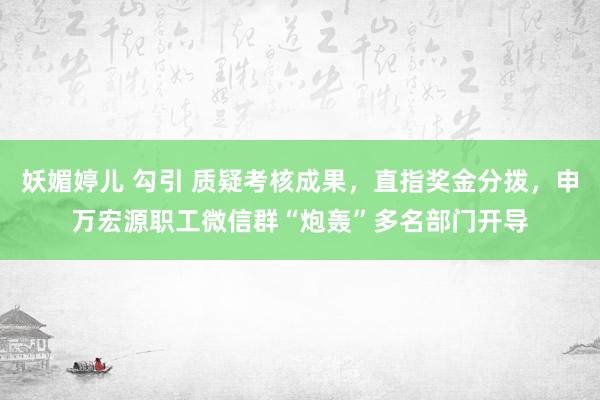 妖媚婷儿 勾引 质疑考核成果，直指奖金分拨，申万宏源职工微信群“炮轰”多名部门开导