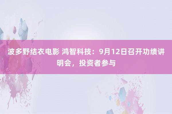 波多野结衣电影 鸿智科技：9月12日召开功绩讲明会，投资者参与