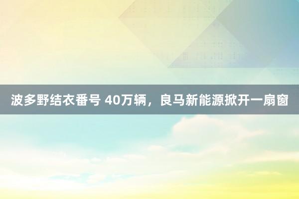 波多野结衣番号 40万辆，良马新能源掀开一扇窗