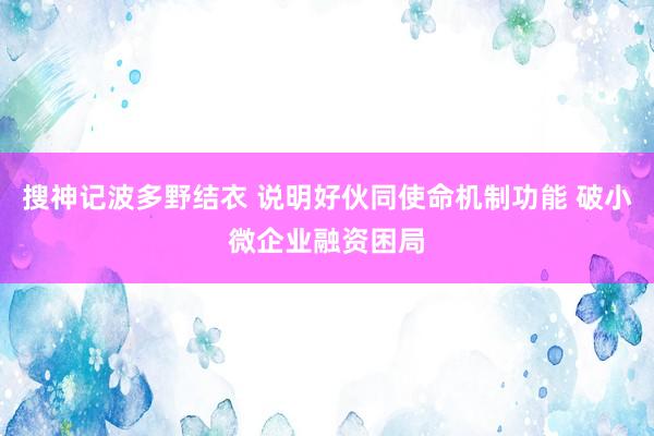 搜神记波多野结衣 说明好伙同使命机制功能 破小微企业融资困局