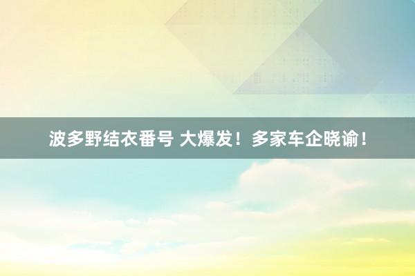 波多野结衣番号 大爆发！多家车企晓谕！