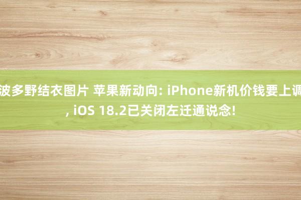 波多野结衣图片 苹果新动向: iPhone新机价钱要上调， iOS 18.2已关闭左迁通说念!